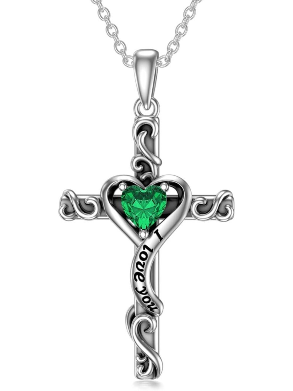 Sterling Silver Heart Cross Birthstone Necklace for Women - Perfect Gift for Her